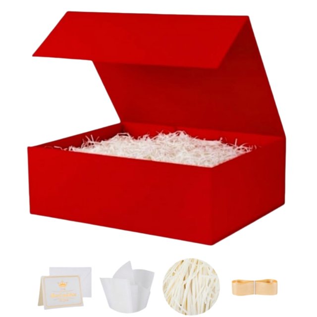 Caja de regalo Ouering, grande, 34 x 30 x 12 cm, tapa magnética roja