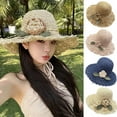 thumbnail image 2 of BEATIZ Elegant Crochet Straw Hat with Ruffle Detail Womens Summer Beac Cap Foldable`, 2 of 6