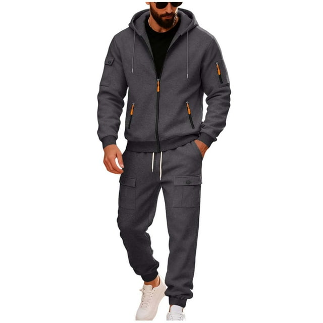 Men's Hooded Sweatshirt Set with Elastic Waist and Drawstring Pants