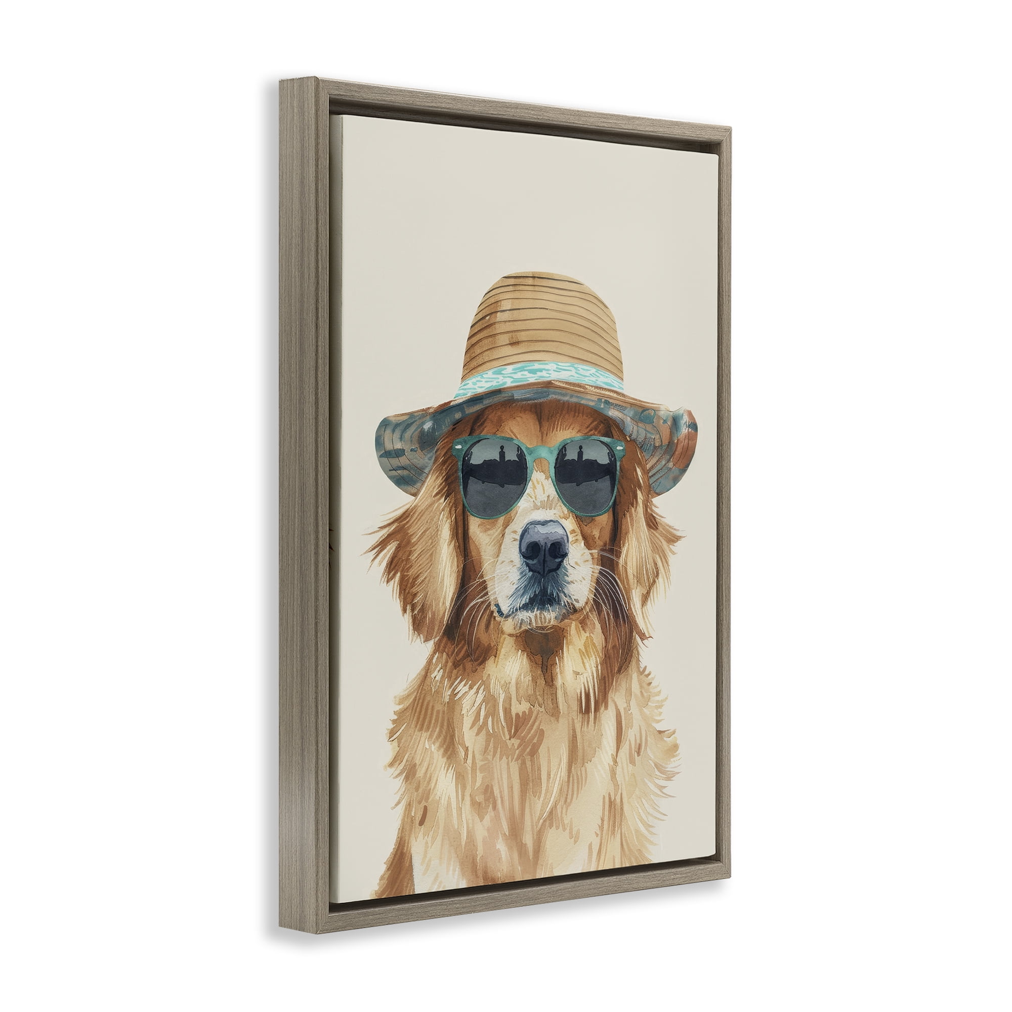 Stupell Industries Hipster Labrador Dog Animals & Insects Painting Brown Floater Framed Canvas Art Print Wall Art, 21 x 31