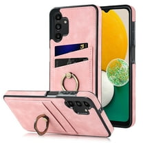 Feishell Fit for Samsung Galaxy A13 4G Case with 360° Rotatable Ring Holder,Shockproof Drop Resistant Premium Plain PU Leather Soft TPU Card Slots Kickstand Back Protective Phone Case,Pink