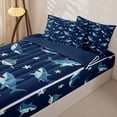 thumbnail image 3 of Castle Fairy Cute Cartoon Shark Tile Zipper Twin Comforter Sets with Fitted Sheet and 2 Pillowcases,Starfish Navy Marine Seamless Pattern Zipper Bedding Set,Dark Blue,Navy Blue Reversible,4-Piece, 3 of 6