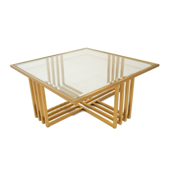 Modrest Kodiak Square Glass & Stainless Steel Coffee Table in Gold/Clear