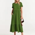 thumbnail image 6 of XVJRHAK Women's Summer Casual Short Sleeve Crewneck Swing Dress Casual Flowy Tiered Maxi Beach Dress With Pockets (Green,XL), 6 of 8