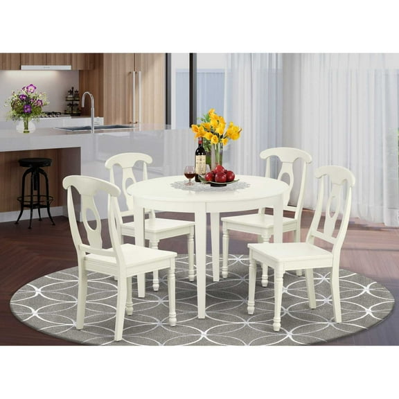 East West Furniture Boston 5-piece Dining Set with Panel Back in Linen White