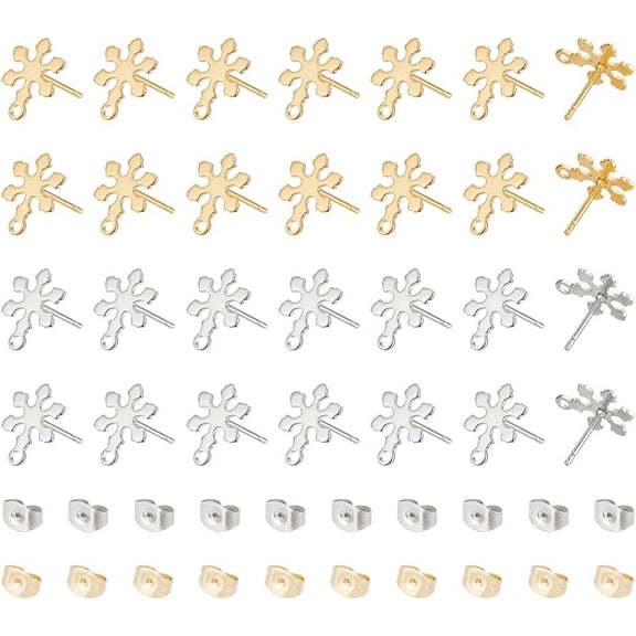 40 Pcs 2 Colors Stainless Steel Snowflake Stud Earring Findings Stud Earring C with Loops with Earring Backs Hypoallergenic Metal Stud Earrings