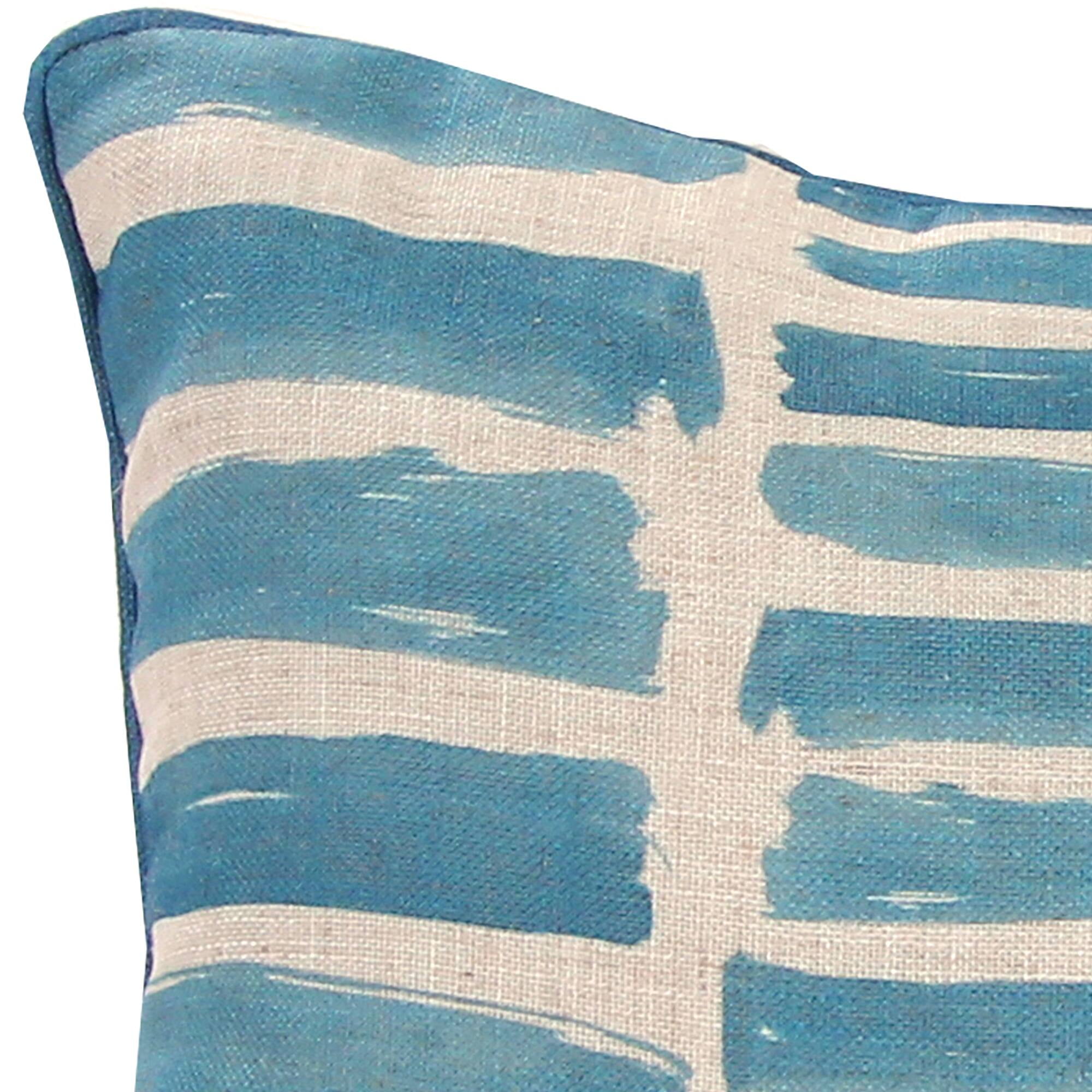 Jordan Manufacturing 18" x 18" Blue and Cream Block Abstract Square Decorative Throw Pillow with Welt