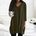 thumbnail image 2 of DENGDENG Womens Plus Tunic Tops 2025 Trendy V Neck 3/4 Sleeve Shirts for Women for Leggings Summer Dressy T Shirts Lightweight Blouse Army Green XL, 2 of 7