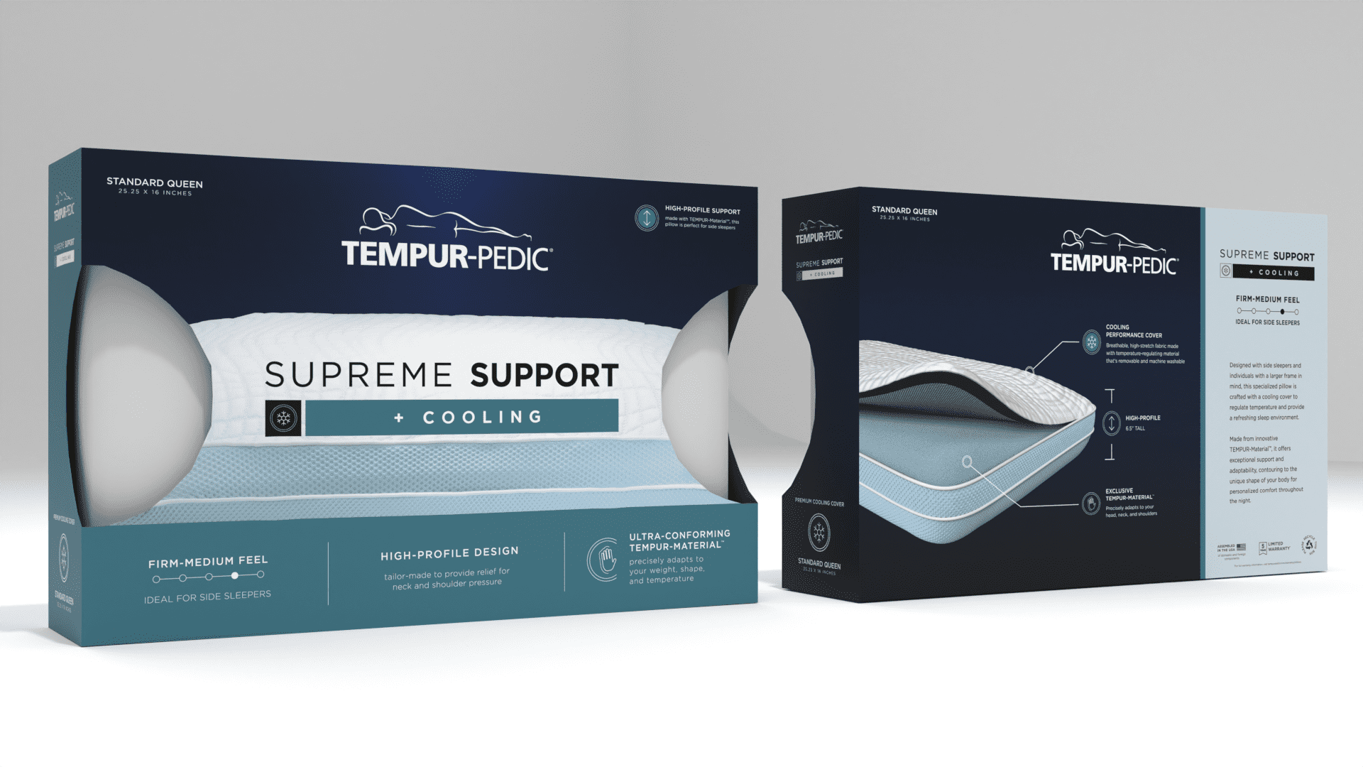 Tempur-Pedic Supreme Support Queen Memory Foam Cooling Bed Pillow - Removable Cover