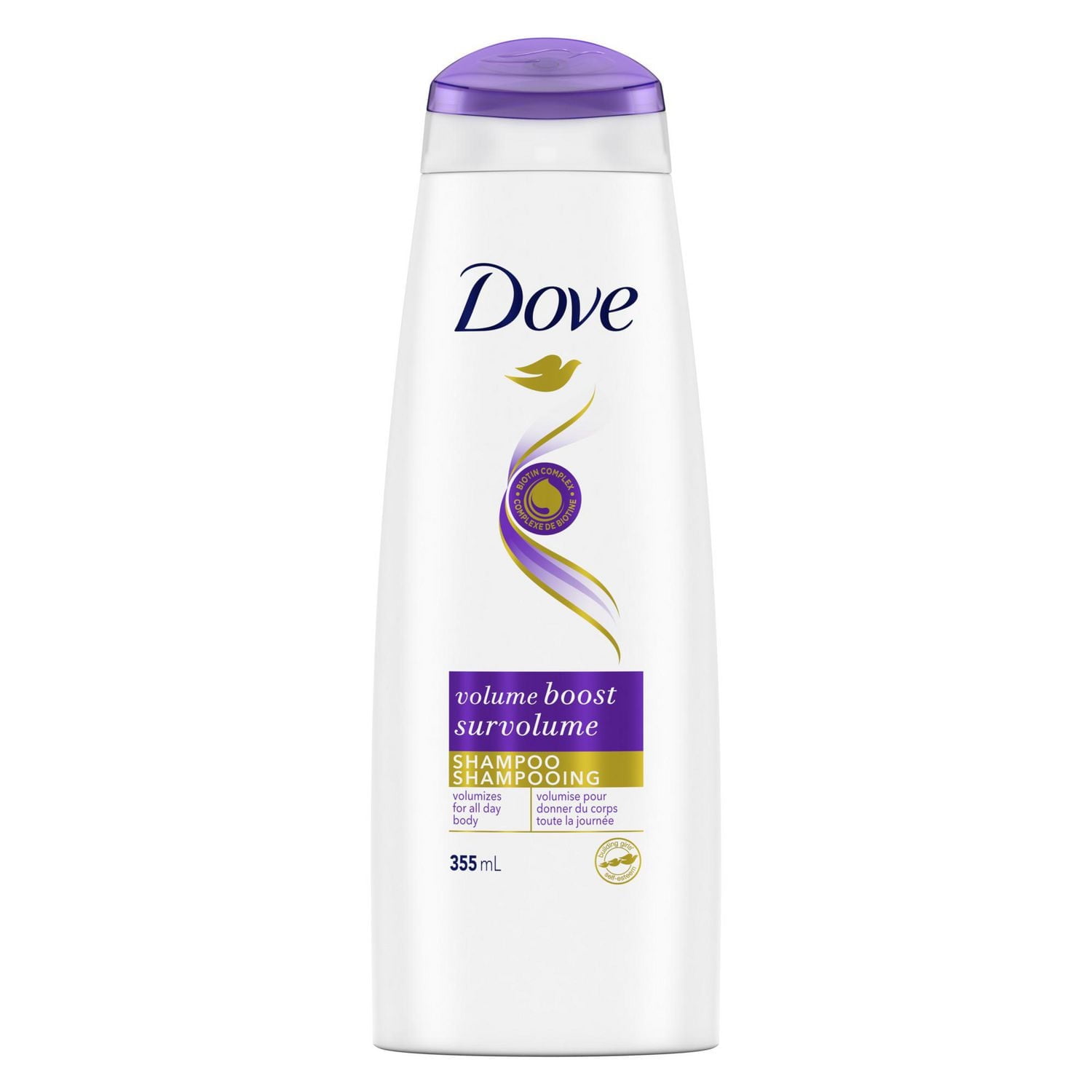 Shampooing pour cheveux plats Dove Réparation des cheveux abîmés Survolume des cheveux plus épais et plus volumineux 355 ml Survolume, 355 ml