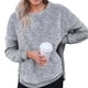 thumbnail image 1 of Top de retazos de otoño con dobladillo alto y bajo, cuello redondo de felpa, Top suelto de manga larga, dobladillo dividido cálido, informal para mujer, gris claro 3XL, 1 of 5