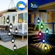 QiShi Color-Changing Solar Powered Lanterns Wind Chime Wind Moblie LED Light, Spiral Spinner Windchime Portable Outdoor Chime for Patio, Deck, Yard, Garden, Home