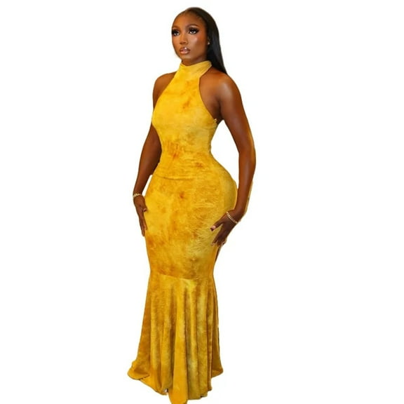 Women's Lace-up Halter Turtleneck Sleeveless Long Mermaid Dress, Backless, Hips Wrapped, Sexy
