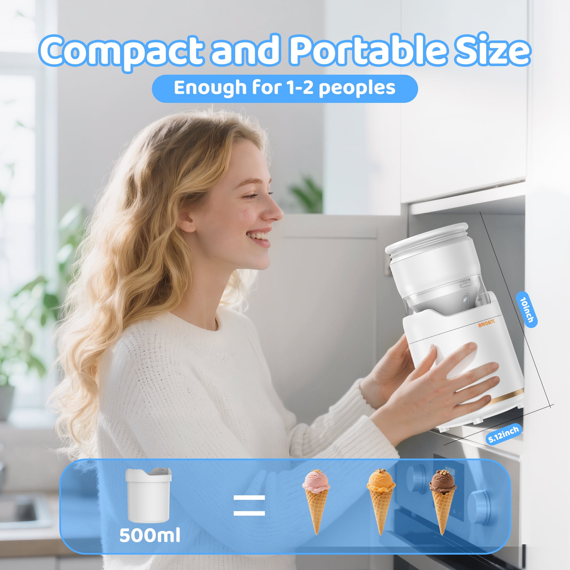 Briobite 0.5 Qt Rechargeable White Mini Soft Serve Ice Cream Maker