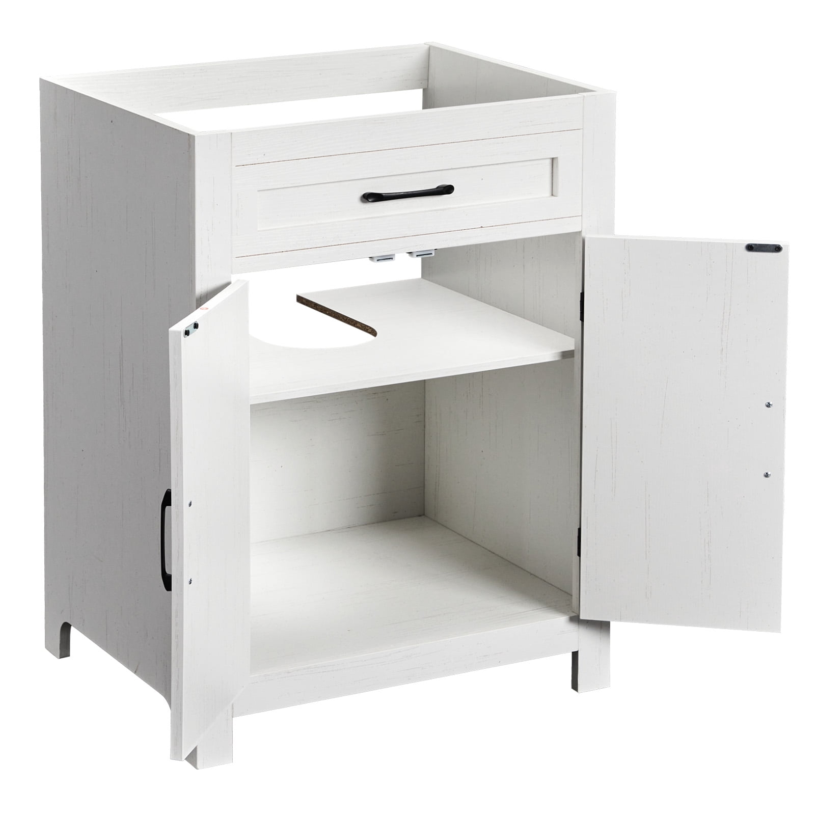Washbasin Cabinet, Barn Double Door With U-Shaped Internal Shelves, Washed White Particleboard With Melamine Veneer, 76*47*91cm (30 Inches)