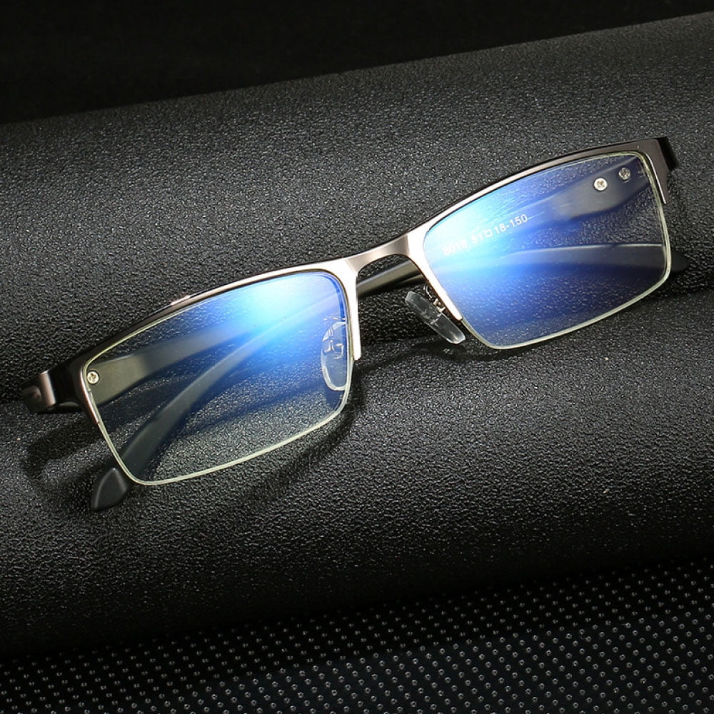 3 Pairs Mens Fashion Blue Light Blocking Half Rimless Reading Glasses 2.5, Metal Spring Hinge Business Rectangle Readers +2.50