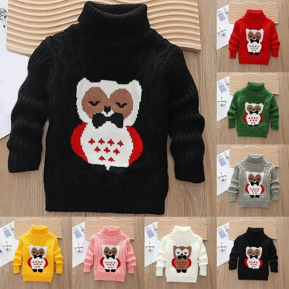 Hinvhai Kids Cute Long Sleeve Turtleneck Winter Warm Knitted Christmas Sweater Yellow 1 Years(90)