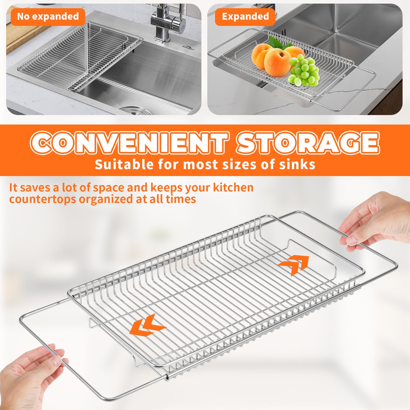 Txkrhwa Extendable Dish Drying Rack, Small Over the Sink Dish Drainer, Stainless Steel Sink Drainer Rack, Space Saving Dish Dryer Rack, Kitchen Counter Dish Strainer