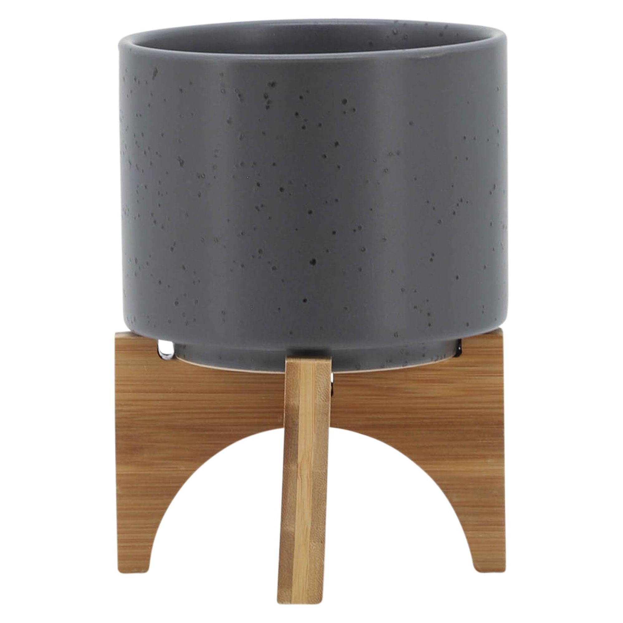 5" Planter W/ Wood Stand, Matte Gray