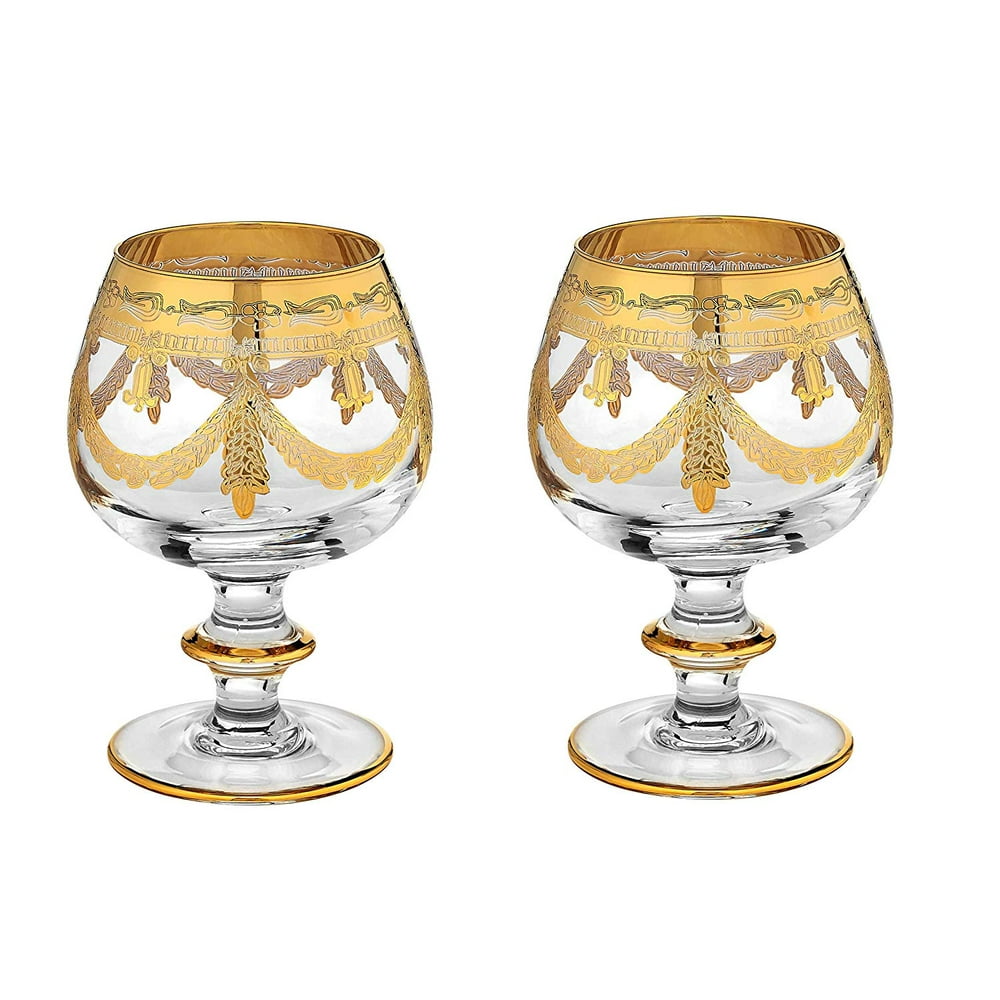 Interglass Italy Luxury Crystal Brandy Snifters, Vintage Design 24kt