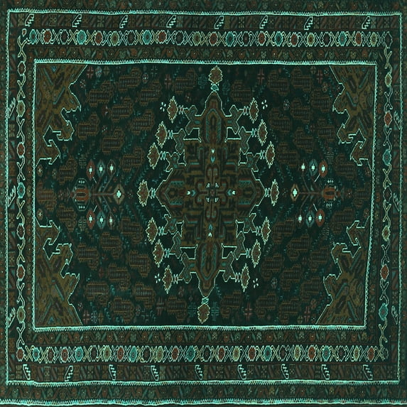 Ahgly Company Machine Washable Indoor Square Persian Turquoise Blue Traditional Area Rugs, 4' Square