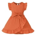 thumbnail image 1 of Splozh Robes d'Été pour Fille, Robes de Printemps et d'Été pour Filles, Manches Volantées, Coupe Trapèze avec Ceinture et Poches, Robe Décontractée de Fête pour Enfants, Orange, 5-6 Ans, 1 of 4