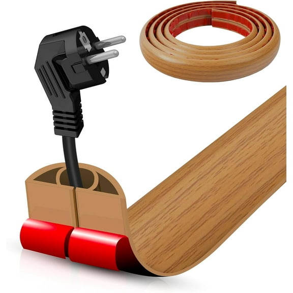 Floor Cord Cover Self Adhesive Cord Hider,10FT Cable Management, Extension Strip Protector for Wires, Prevent Cable Trips for Offices, Gyms, Exhibitions Cavity:0.39"(W) x 0.27"(H) Brown Wood