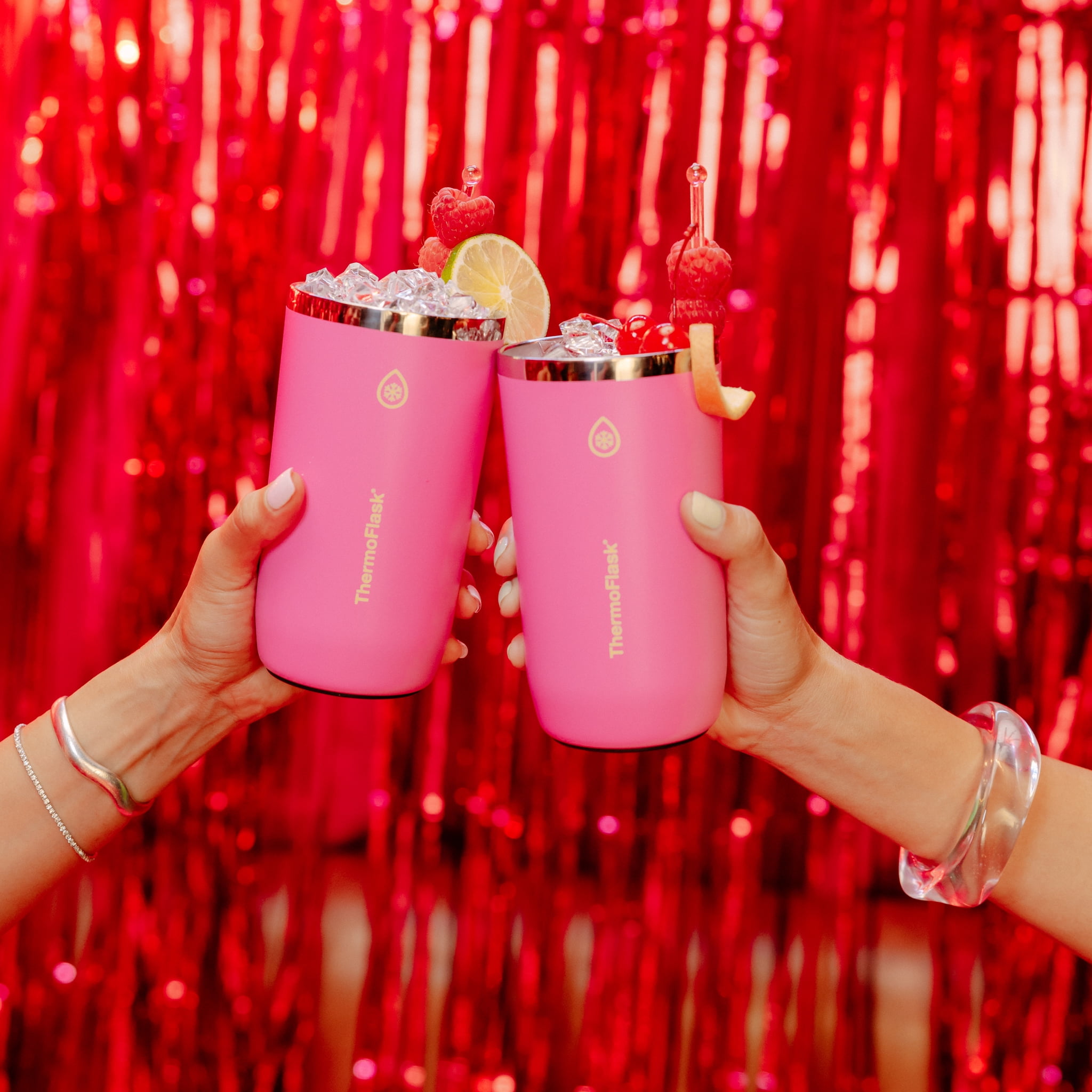 ThermoFlask Drinkware 16 oz Beer Tumbler - Double-Wall Insulated for Cold & Hot Drinks - Lightweight & Simple Cup with Innovative Press In Slider Lid - Modern & Durable -Shocking Pink