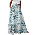 thumbnail image 3 of QIUOMBBP Flowy Maxi Skirt for Women Elastic High Waist Drawstring Floral A Line Long Skirts Summer Casual Vacation Wear Light Blue L, 3 of 8