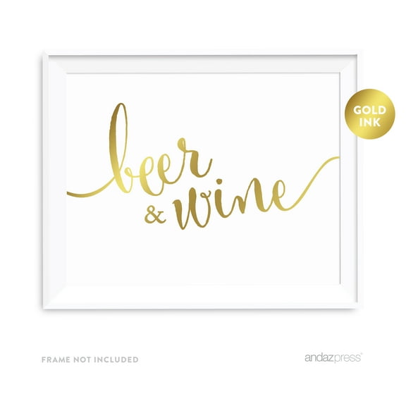 Beer & Wine Metallic Gold Wedding Party Signs
