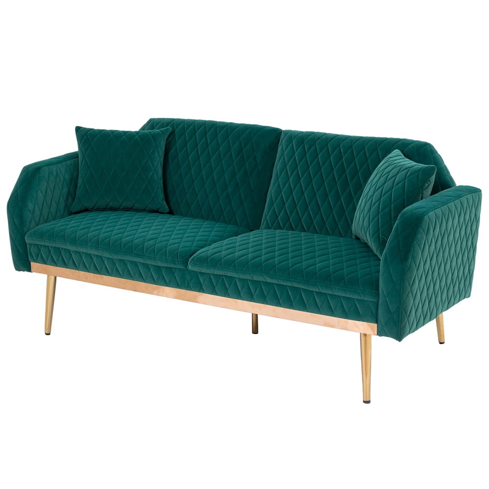 Velvet Futon Sofa Bed, Convertible Sleeper Sofa with Rose Gold Metal
