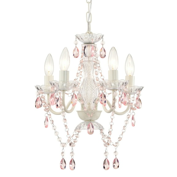 LaLuLa Small Crystal Chandelier 4-Light Pink And White Ceiling Lights for Grils Room Bedroom