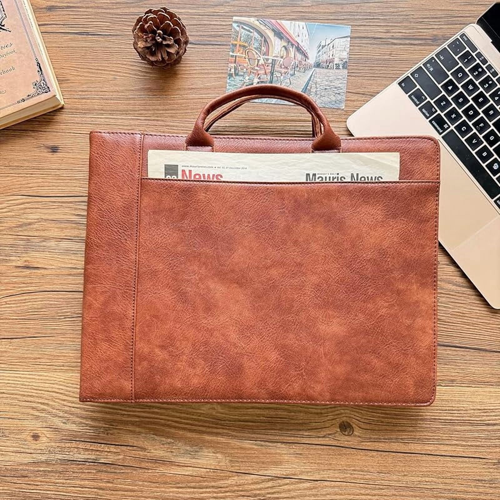 7 Ring Check Binder Vegan Leather Portfolio for 3-Up Business Size Checks, with Handle and Zippered Briefcase with 500 Check Capacity，9 x 13 inch Sheets (Hua Brown, Standard) (Hua Brown)