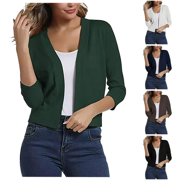 qolati Cardigan for Women Classic Fit Open Front Solid Knit Crop Blouse Tops Outwear Lightweight Casual Business Work Cardigans Jackets