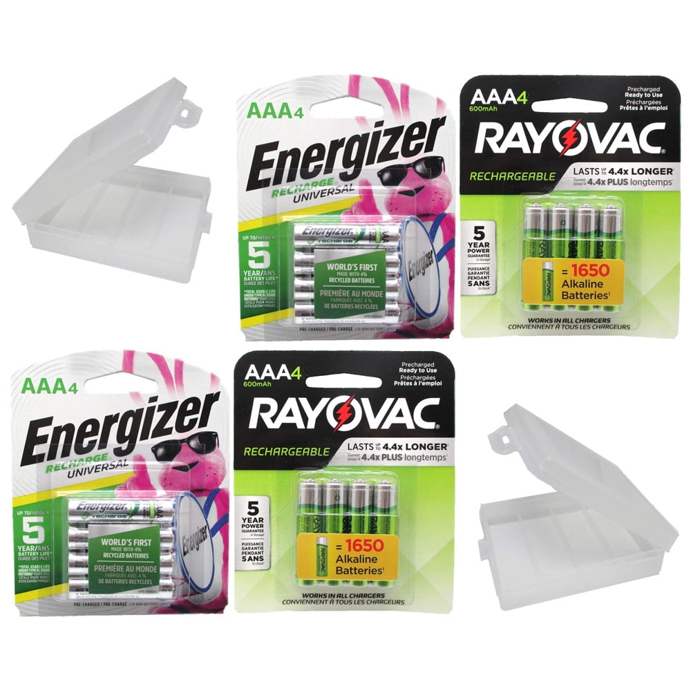 Combo Deal!!!! 8 Rayovac Rechargeable 600mAh NiMH AAA Batteries and 8 Energizer Universal 700mAh NiMH AA Rechargeable Batteries with Battery Holders