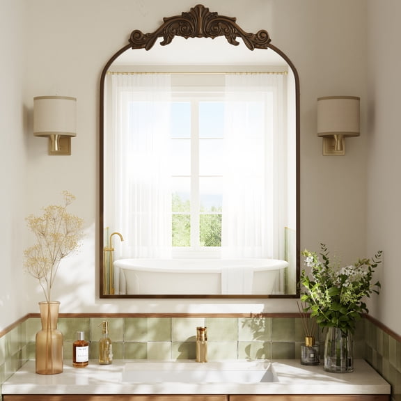 Lumora 24"x38" Vintage Mirror Arched Antique Mirror for Bathroom Wall,Bronze