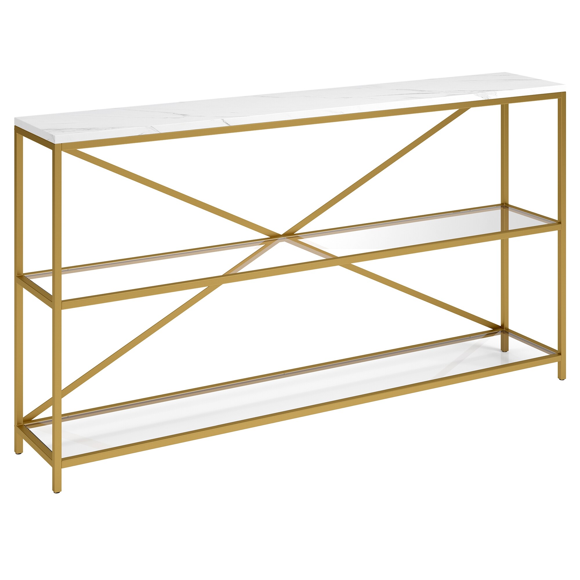 Evelyn&Zoe Fionn 55" Wide Rectangular Console Table with Faux Marble Top, Blackened Bronze