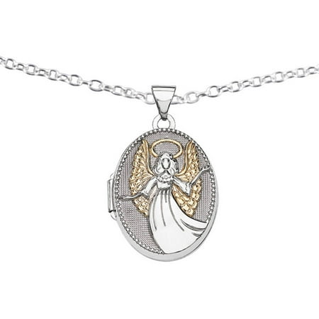 Sterling Silver with Gold-Plate 21mm Oval Guardian Angel Locket