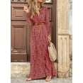 thumbnail image 3 of Vestido de mujer Estilo bohemio Ropa floral de manga larga Vestido largo con cuello en v de cintura alta para dama, Rojo, XL Vogacara AP003994-04, 3 of 5