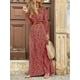thumbnail image 4 of Vestido de mujer Estilo bohemio Ropa floral de manga larga Vestido largo con cuello en V de cintura alta para dama, Rojo, 3XL Eigraketly AP003994-06, 4 of 5
