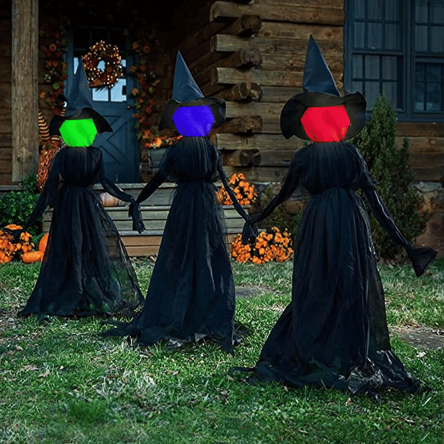 63 Inch Light Up Witch Yard Stake with RGB Color Changing Face
