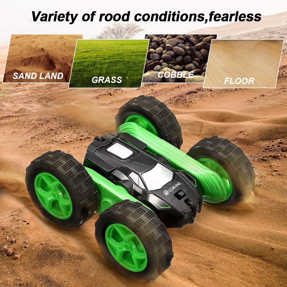 RC Stunt Car with Strong 4WD Off-Road Remote Control Car for Kids Double Sided Fast and 360 Flips RC Cars LED and Music with 2 Rechargeable Batteries Toy Car Gift for Boys Girls 