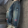 thumbnail image 5 of Maqroz Girls Distressed Ripped Straight Jeans Elastic Waist Loose Denim Pants Casual Wide Leg Bottoms 2-13 Years, 5 of 9