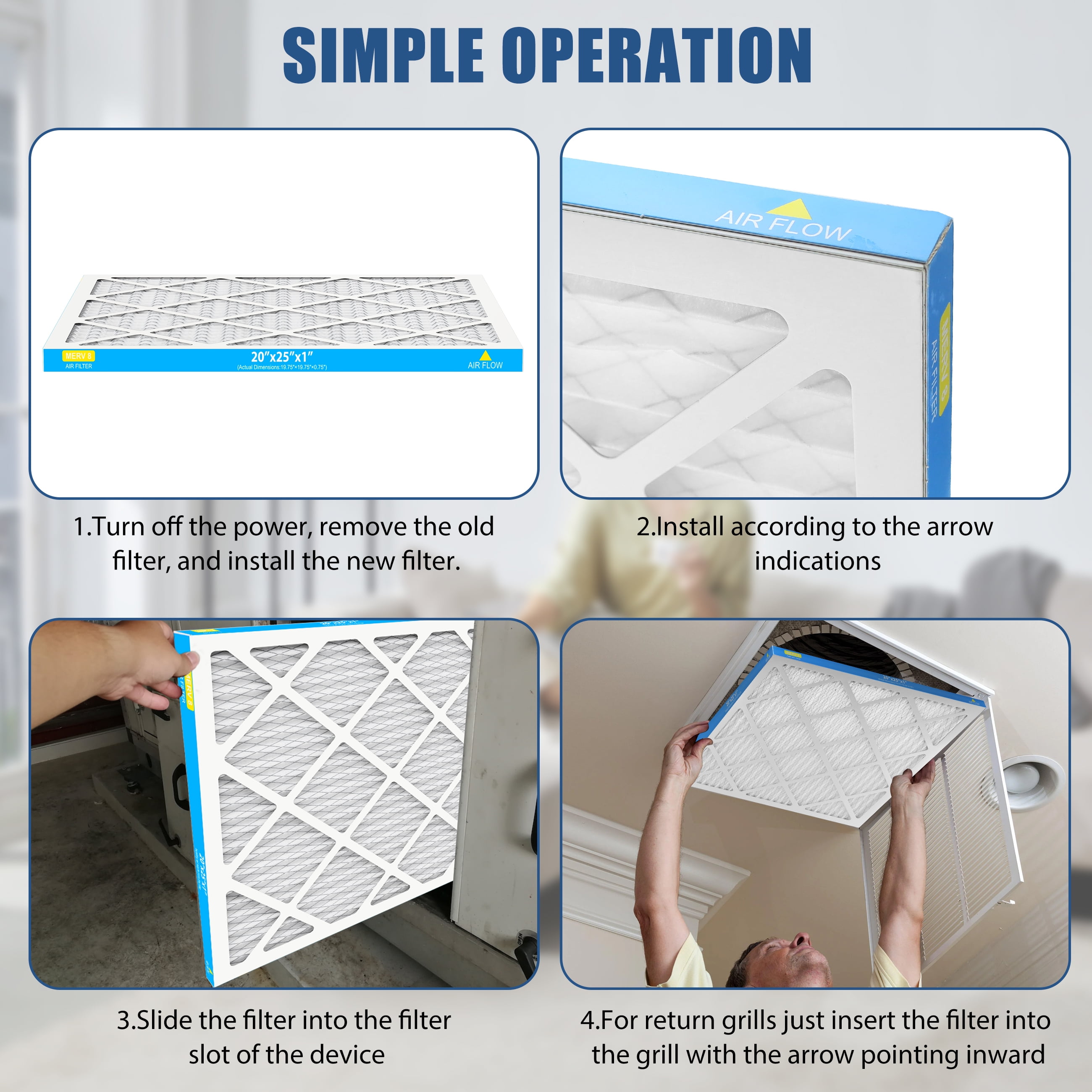 AMI PARTS Filtrete 20x25x1 AC Furnace Air Filter, MERV 8, Pleated 1-Inch Electrostatic Air Cleaning Filter, 4 Pack