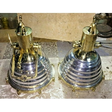 Large WISKA Aluminium and Brass Beehive Pendant Light Set of 2 Pices