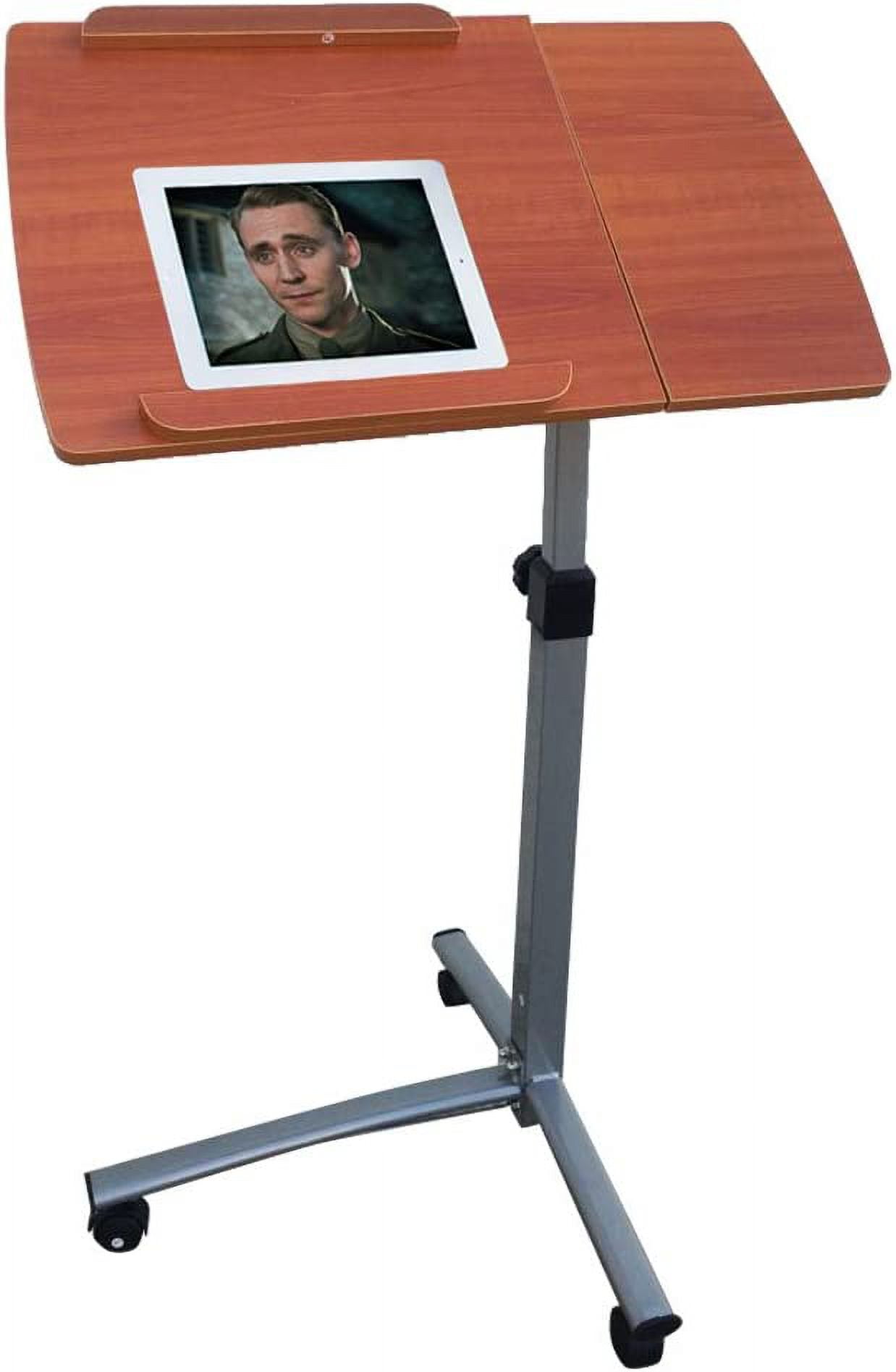 FCH 25.2 Inch Rolling Adjustable Multifunctional Lifting Computer Desk, Tilting Desktop, Sit Stand Laptop Desk TV Tray for Bed Sofa Hospital Reading Eating, Brown
