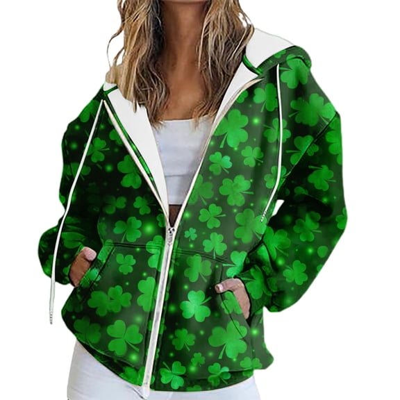 St Patricks Day Shirt Women Fall Oversized Pocket Solid Color Zipper Track Jacket Comfort Colors Sweatshirt