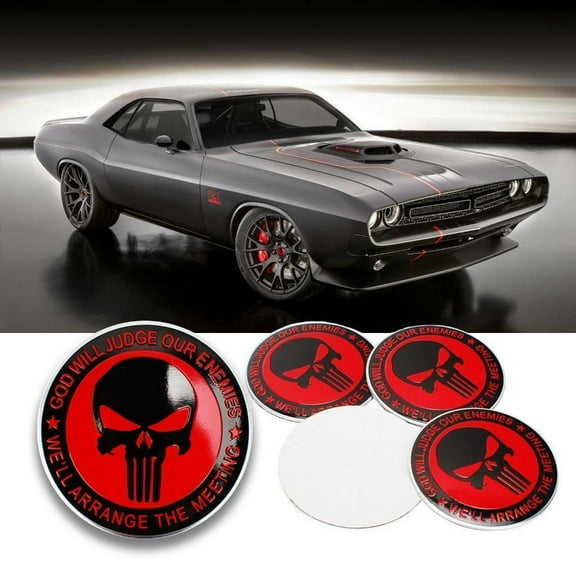 Xotic Tech 4 x 56.5mm Punisher Rock Skull Emblem Car Wheel Center Cap Decor Cover Sticker