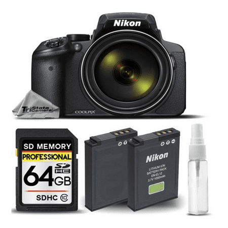 Nikon COOLPIX P900 Digital Camera 83x Optical Zoom, Built-In Wi-Fi, NFC, and GPS + 64GB SDHC CLASS 10 MEMORY CARD + Replacement Battery for Nikon EN-EL23 + Deluxe Cleaning Kit For DSLR