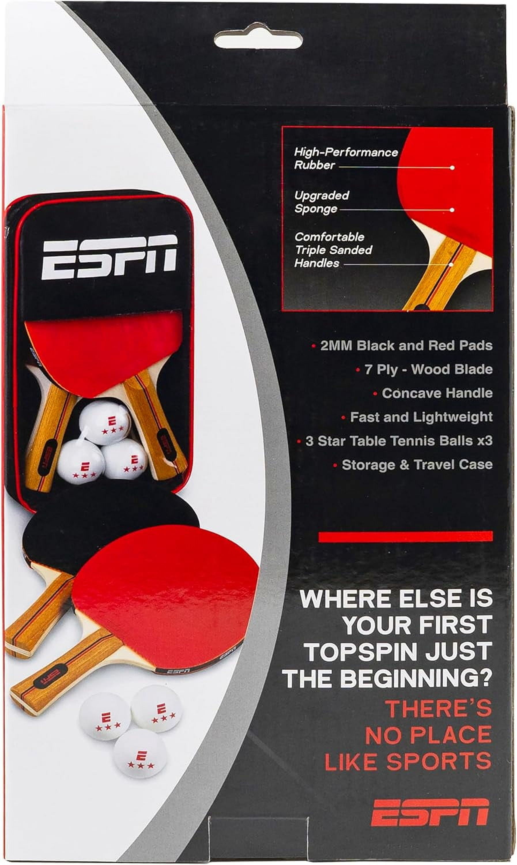 ESPN Ping Pong Paddle Set, Set of 2 Table Tennis Paddles with 3 Ping Pong Balls & Travel Bag